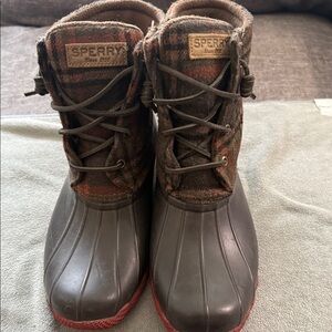 Sperry Plaid Duck Boots - Brown and Black